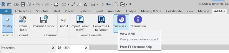 Revit to Iris Virtual Reality plugin view in VR tutorial IrisVr Revit Plugin Toolbar