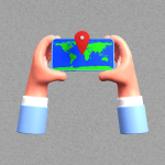 Hands holding a map with a location pin